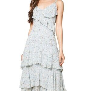 Sugar Lips Blue Floral Ruffled Tiered Maxi Dress